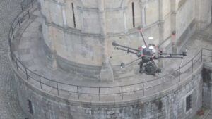 A drone conducting a building inspection in NYC