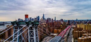 An aerial view of a bridge taken by a drone with high-tech cameras